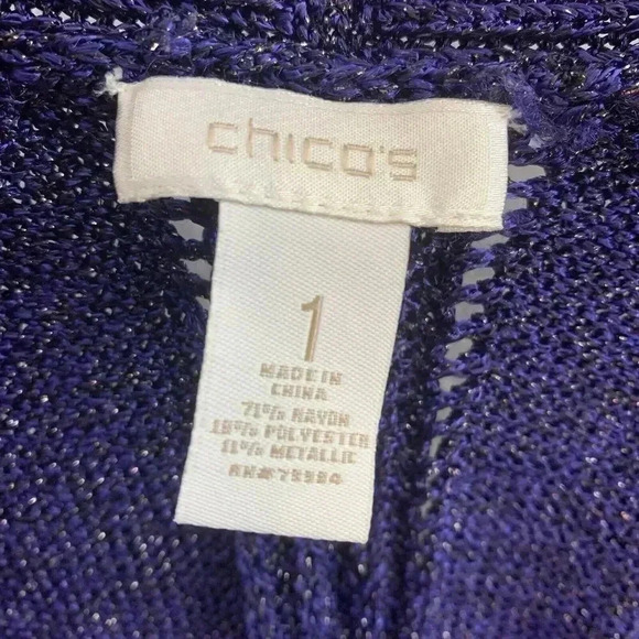 Chico's Open Cardigan 1 (M) Purple Sparkle Knit Rayon Blend Long Sleeve - Picture 4 of 4